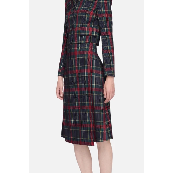 Emilia Wickstead Ifsa Skirt in Red & Green Flocked Check | Midi Skirts | Luxury Shoes 