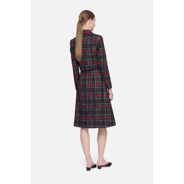 Emilia Wickstead Ifsa Skirt in Red & Green Flocked Check | Midi Skirts | Luxury Shoes 