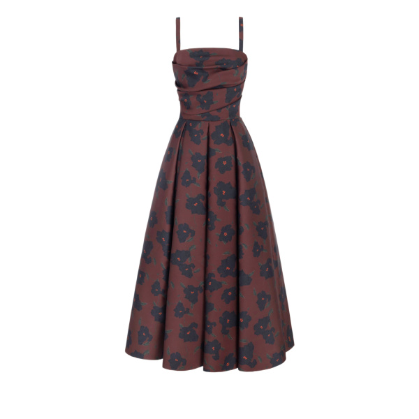Emilia Wickstead Jannie Dress in Red & Black Breezy Poppy Mikado | Luxury Shoes 
