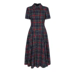 Emilia Wickstead Jody Dress in Red & Green Flocked Check | Luxury Shoes 