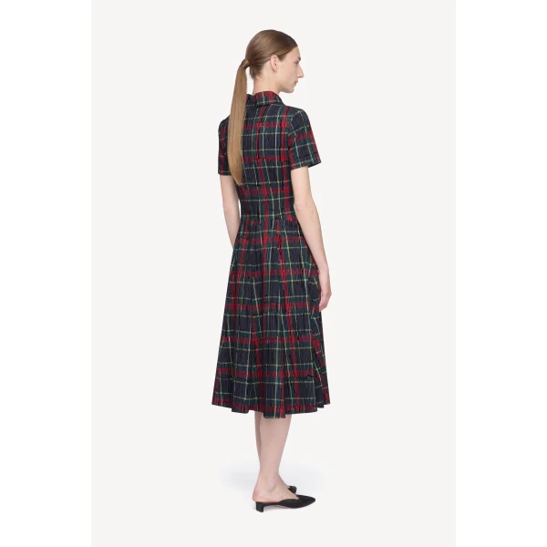 Emilia Wickstead Jody Dress in Red & Green Flocked Check | Midi Dresses | Luxury Shoes 