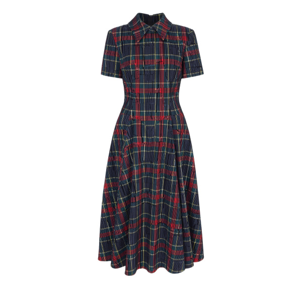 Emilia Wickstead Jody Dress in Red & Green Flocked Check | Luxury Shoes 