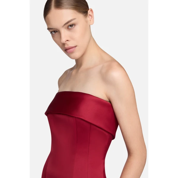 Emilia Wickstead Keeley Dress in Red Duchess Satin | Midi Dresses | Luxury Shoes 