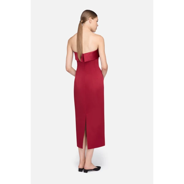 Emilia Wickstead Keeley Dress in Red Duchess Satin | Midi Dresses | Luxury Shoes 