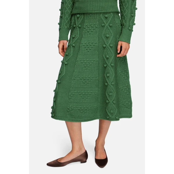 Emilia Wickstead Koda Skirt in Forest Green Cashfeel Melange | Maxi Skirts | Luxury Shoes 