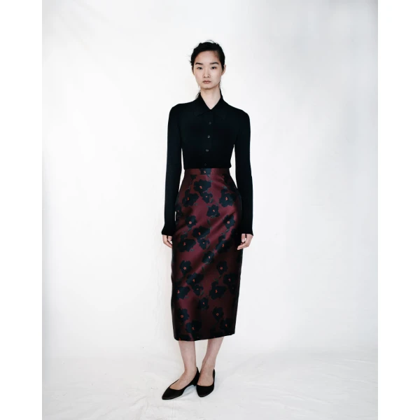 Emilia Wickstead Lorelei Skirt in Red & Black Breezy Poppy Mikado | Pencil Skirts | Luxury Shoes 