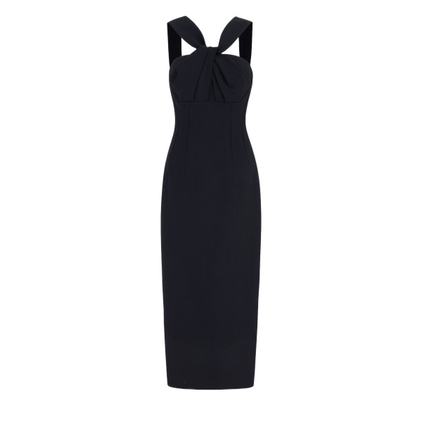 Emilia Wickstead Lucciene Dress in Black Birdseye Suiting | Luxury Shoes 