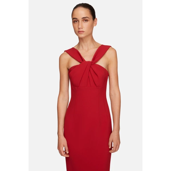 Emilia Wickstead Lucciene Dress in Red Birdseye Suiting | Midi Dresses | Luxury Shoes 