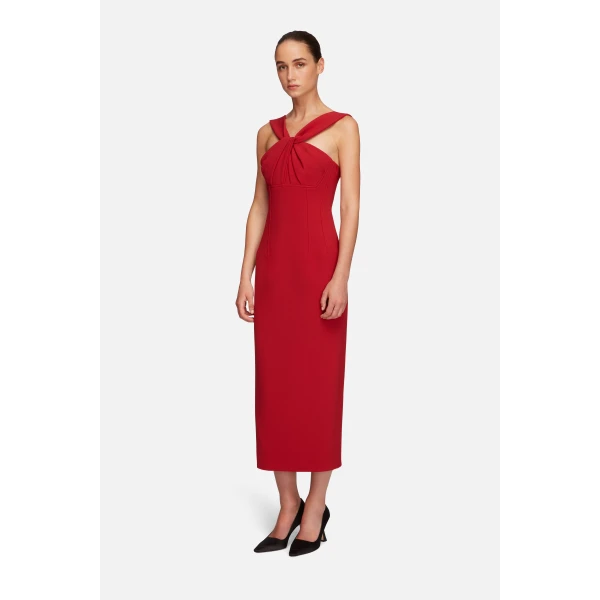 Emilia Wickstead Lucciene Dress in Red Birdseye Suiting | Midi Dresses | Luxury Shoes 