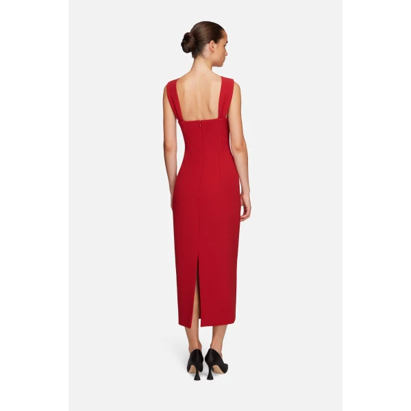 Emilia Wickstead Lucciene Dress in Red Birdseye Suiting | Midi Dresses | Luxury Shoes 