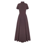 Emilia Wickstead Malinda Dress in Chocolate Single Wool Crepe | Luxury Shoes 