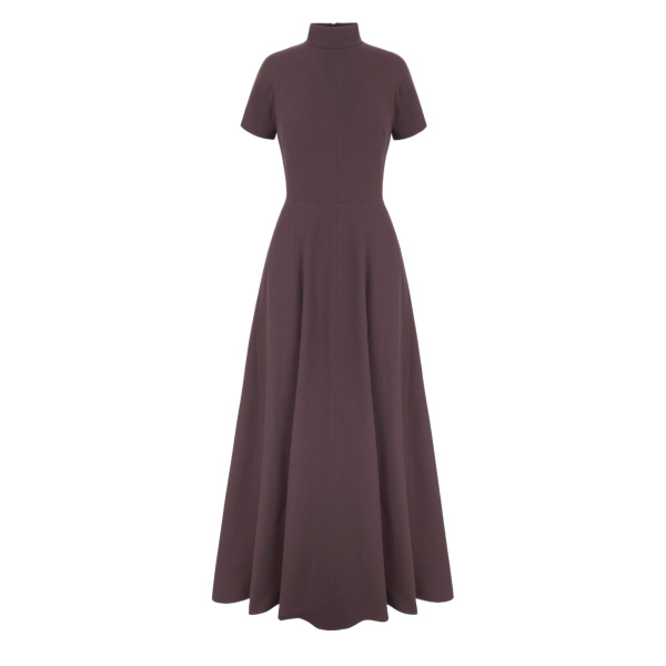Emilia Wickstead Malinda Dress in Chocolate Single Wool Crepe | Luxury Shoes 