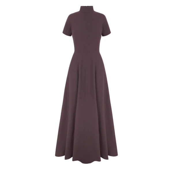 Emilia Wickstead Malinda Dress in Chocolate Single Wool Crepe | Luxury Shoes 