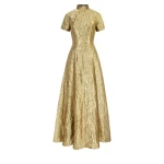 Emilia Wickstead Malinda Dress in Gold Metallic Jacquard | Luxury Shoes 