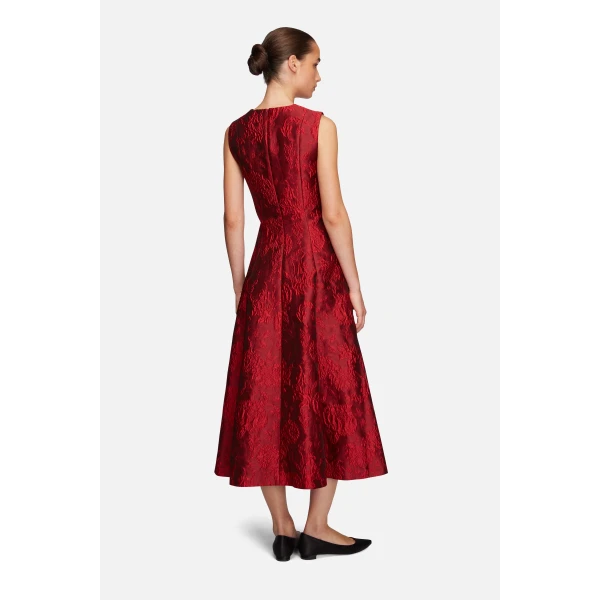 Emilia Wickstead Mara Dress in Red Floral Cloque | Midi Dresses | Luxury Shoes 
