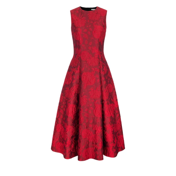 Mara Dress in Red Floral Cloque