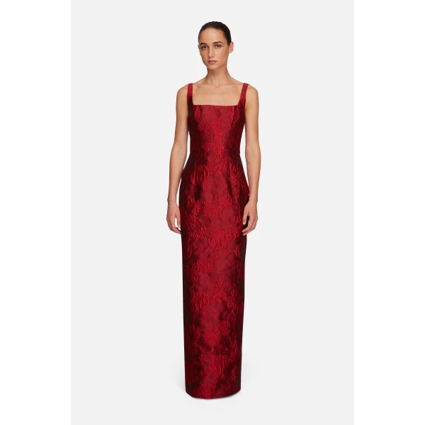 Emilia Wickstead Megara Dress in Red Floral Cloque | Maxi Dresses | Luxury Shoes 