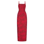 Emilia Wickstead Megara Dress in Red Floral Cloque | Luxury Shoes 