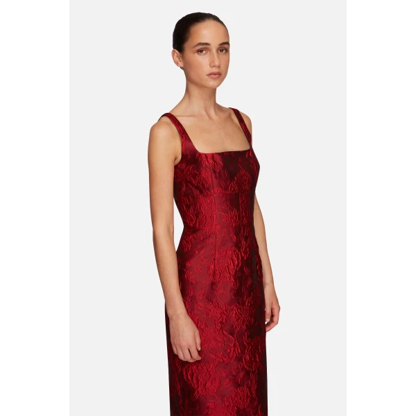 Emilia Wickstead Megara Dress in Red Floral Cloque | Maxi Dresses | Luxury Shoes 