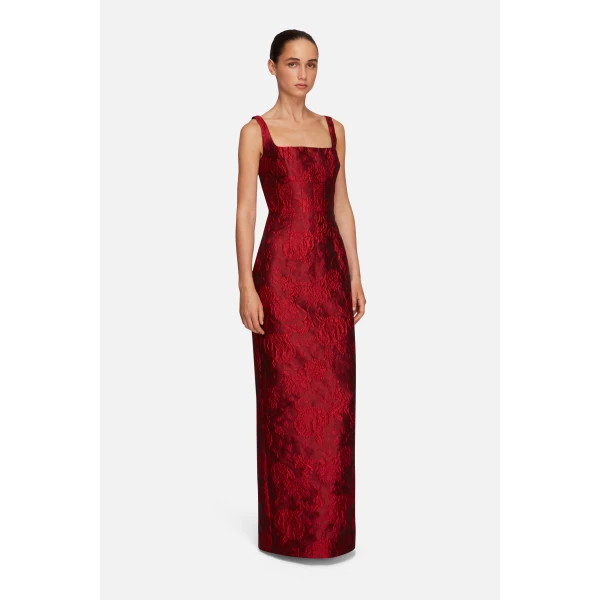 Emilia Wickstead Megara Dress in Red Floral Cloque | Maxi Dresses | Luxury Shoes 