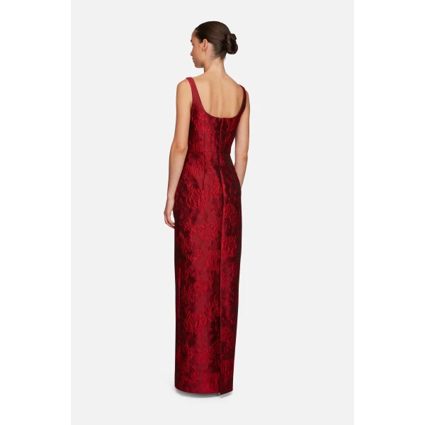 Emilia Wickstead Megara Dress in Red Floral Cloque | Maxi Dresses | Luxury Shoes 