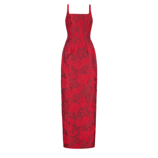 Emilia Wickstead Megara Dress in Red Floral Cloque | Luxury Shoes 