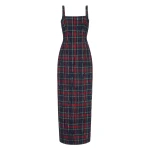 Emilia Wickstead Micheline Dress in Red & Green Flocked Check | Luxury Shoes 