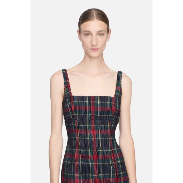 Emilia Wickstead Micheline Dress in Red & Green Flocked Check | Maxi Dresses | Luxury Shoes 