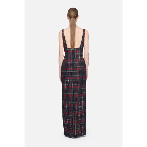 Emilia Wickstead Micheline Dress in Red & Green Flocked Check | Maxi Dresses | Luxury Shoes 