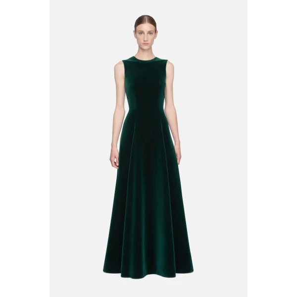 Emilia Wickstead Nodin Dress in Green Velvet | Maxi Dresses | Luxury Shoes 