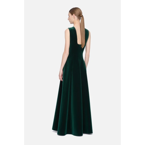 Emilia Wickstead Nodin Dress in Green Velvet | Maxi Dresses | Luxury Shoes 
