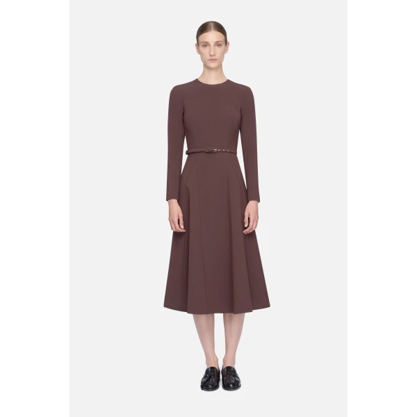 Emilia Wickstead Olivienne Dress in Chocolate Birdseye Suiting | Midi Dresses | Luxury Shoes 