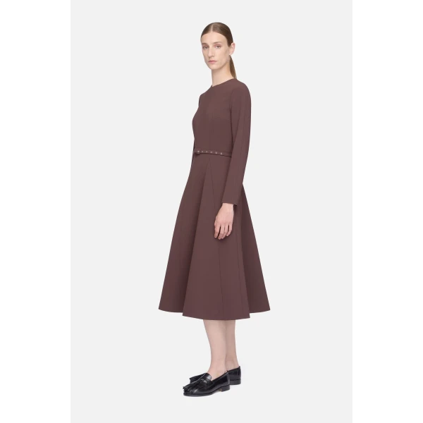 Emilia Wickstead Olivienne Dress in Chocolate Birdseye Suiting | Midi Dresses | Luxury Shoes 