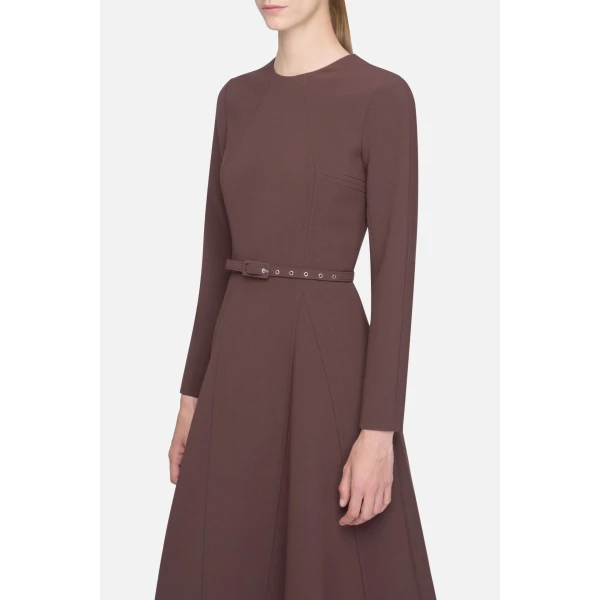 Emilia Wickstead Olivienne Dress in Chocolate Birdseye Suiting | Midi Dresses | Luxury Shoes 