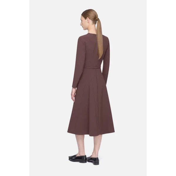 Emilia Wickstead Olivienne Dress in Chocolate Birdseye Suiting | Midi Dresses | Luxury Shoes 
