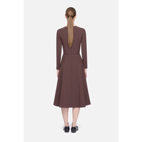 Emilia Wickstead Olivienne Dress in Chocolate Birdseye Suiting | Midi Dresses | Luxury Shoes 