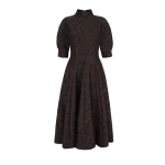 Emilia Wickstead Quinley Dress in Chocolate & Black Woven Cloque | Luxury Shoes 