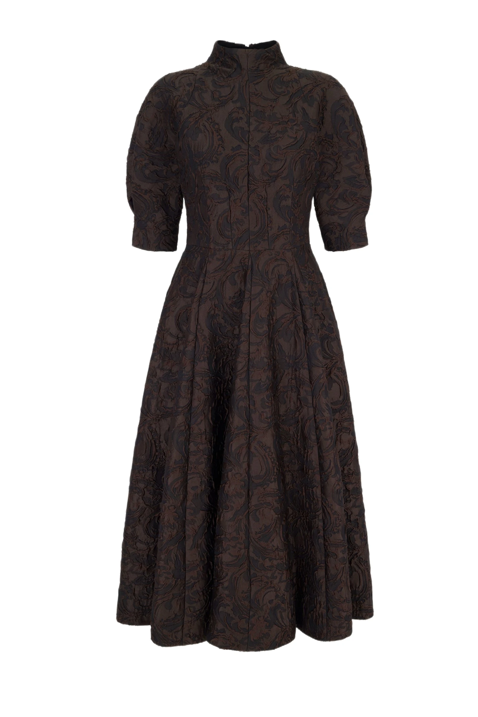 Emilia Wickstead Quinley Dress in Chocolate & Black Woven Cloque Emilia Wickstead Quinley Dress in Chocolate & Black Woven Cloque | Luxury Shoes
