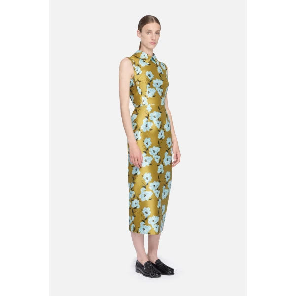 Emilia Wickstead Rain Dress in Mustard & Blue Breezy Poppy Mikado | Midi Dresses | Luxury Shoes 