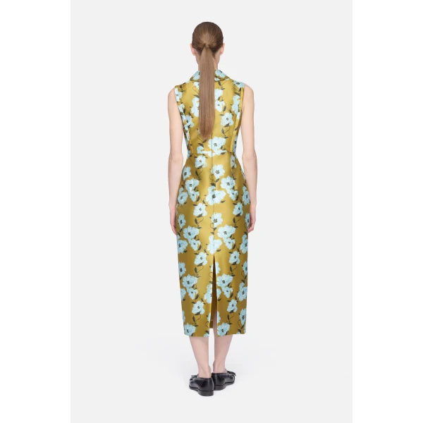 Emilia Wickstead Rain Dress in Mustard & Blue Breezy Poppy Mikado | Midi Dresses | Luxury Shoes 