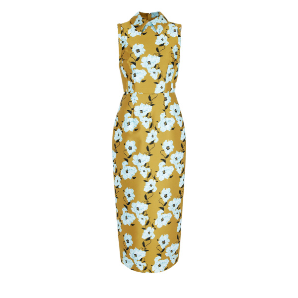Emilia Wickstead Rain Dress in Mustard & Blue Breezy Poppy Mikado | Luxury Shoes 