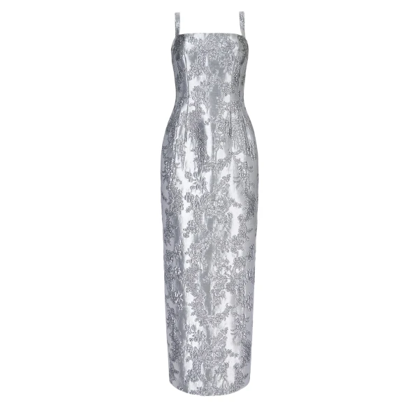 Regina Dress in Silver Metallic Cloque