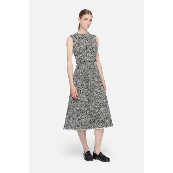 Emilia Wickstead Rosalino Dress in Black & White Boucle | Midi Dresses | Luxury Shoes 