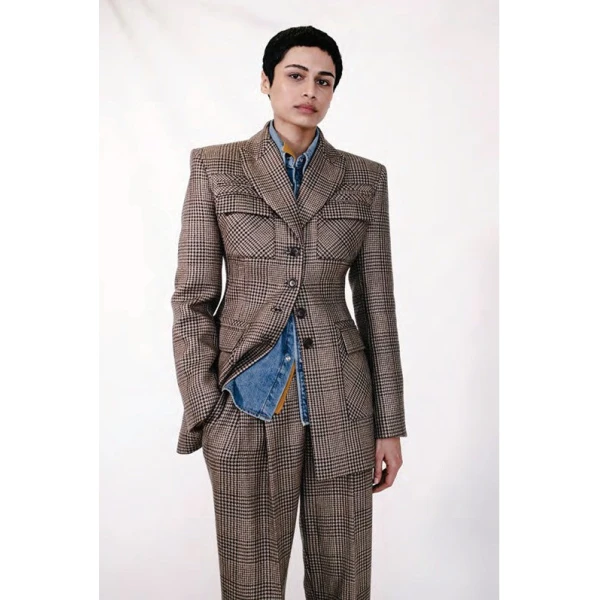 Emilia Wickstead Sorrel Jacket in Black & Camel Prince of Wales Check | Blazers | Luxury Shoes 
