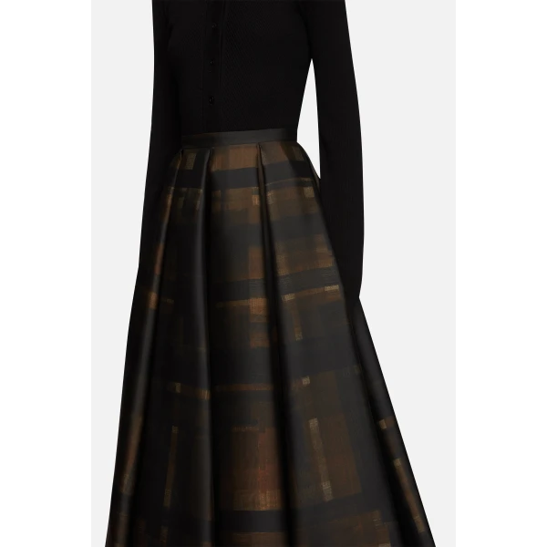 Emilia Wickstead Sylvane Skirt in Blue Chocolate & Black Breezy Poppy Mikado | Pleated Skirts | Luxury Shoes 