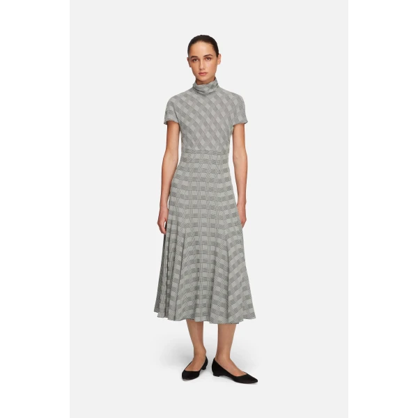 Emilia Wickstead Thea Dress in Black & White Prince of Wales Check | Midi Dresses | Luxury Shoes 