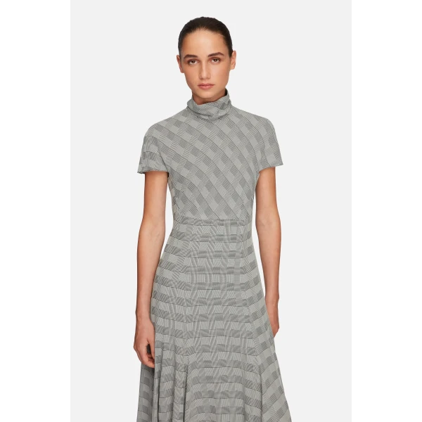 Emilia Wickstead Thea Dress in Black & White Prince of Wales Check | Midi Dresses | Luxury Shoes 