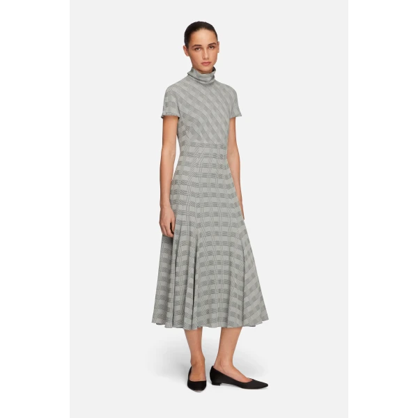 Emilia Wickstead Thea Dress in Black & White Prince of Wales Check | Midi Dresses | Luxury Shoes 