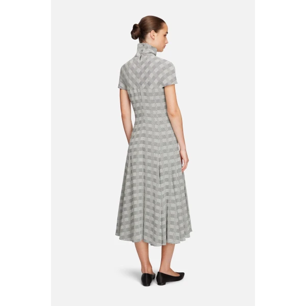 Emilia Wickstead Thea Dress in Black & White Prince of Wales Check | Midi Dresses | Luxury Shoes 