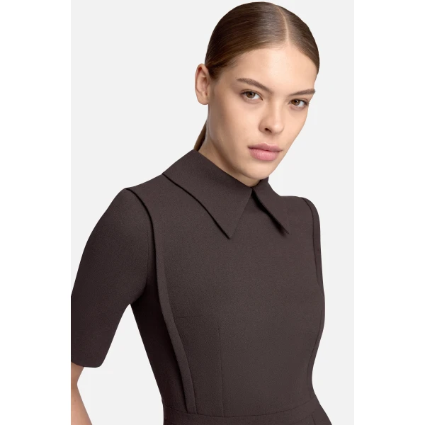 Emilia Wickstead Valletta Dress in Chocolate Single Wool Crepe | Midi Dresses | Luxury Shoes 